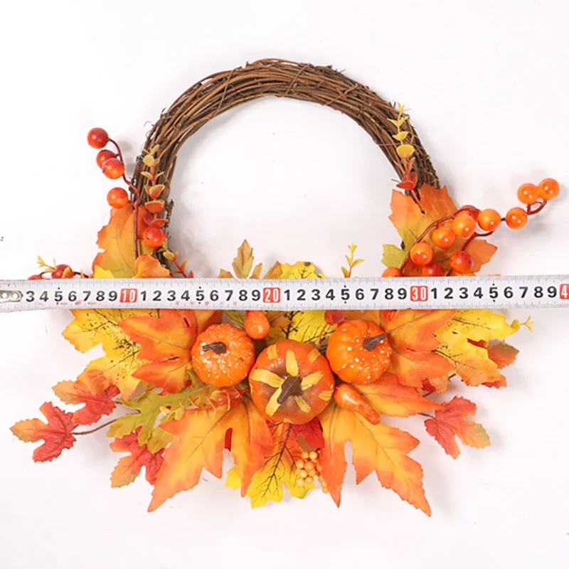 

Autumn Artificial Maple Leaf Wreath, Pumpkin Berry Front Door Window Wall Harvest Seasonal Home Decoration