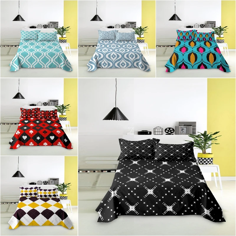

Bed Sheet Comfortable Flat Sheet Geometric Pattern Sheet King Quee Size Bedclothes for Adults Kids Bedding Home Bedroom