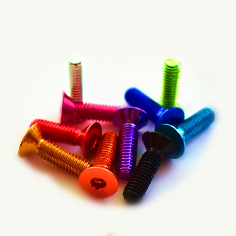 

10pcs DIN7991 M4*6/8/10/12/14/16/20 Colorful Aluminum Flat Screws Flat Hex Socket Countersunk head Screws Bolts Anodized Color