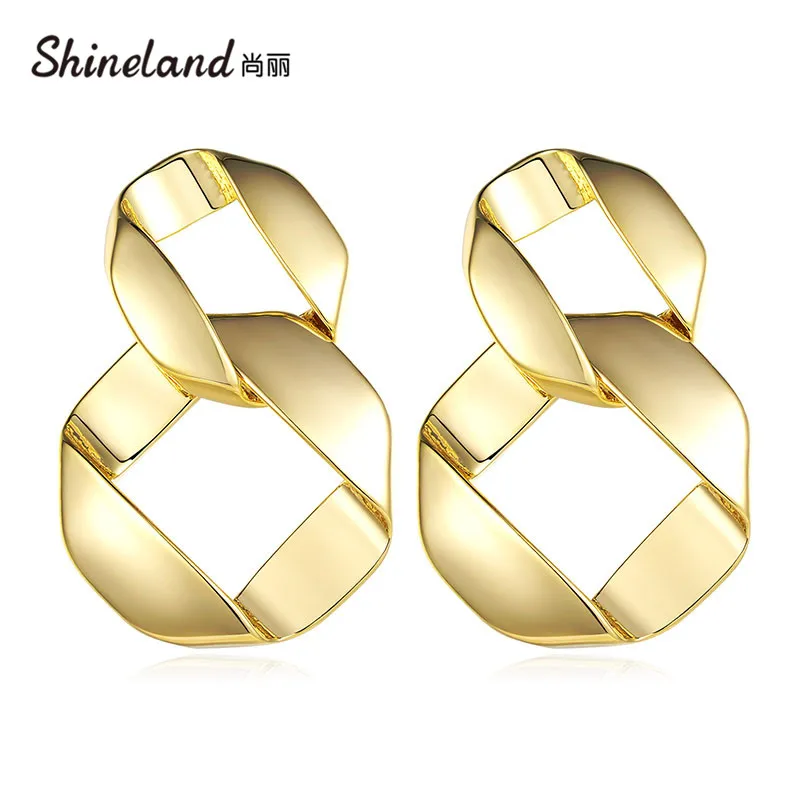 

Shineland European Exaggerated Irregular Big Geometric Folded Wave Metal Drop Earring For Women Statement trendy Brincos