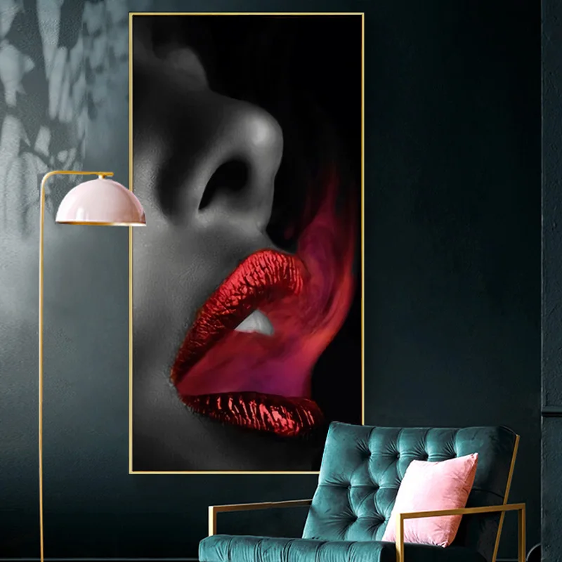 Красные губы сексуальная женщина курительный рот Картина на холсте Куадрос