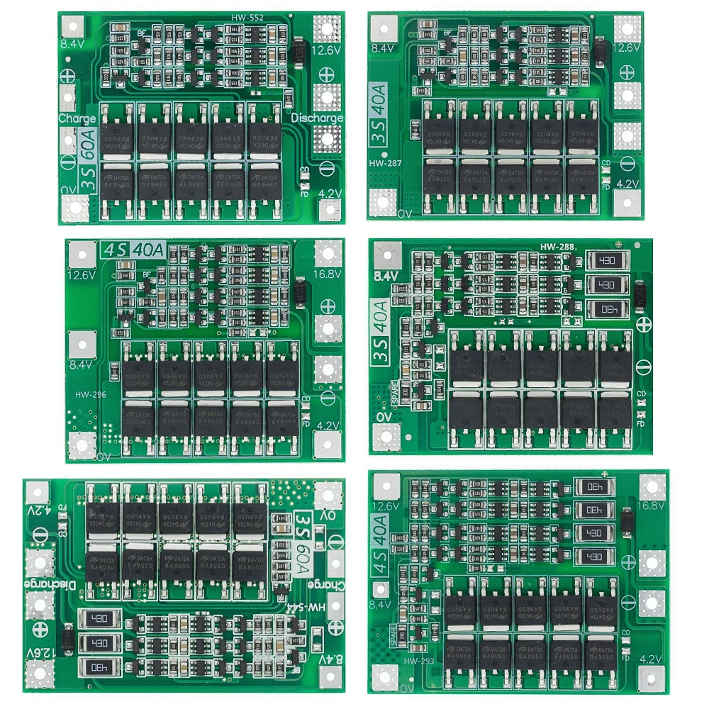 Защитная плата 3S/4S 40A/60A 18650 BMS для зарядки литий ионных батарей двигателя