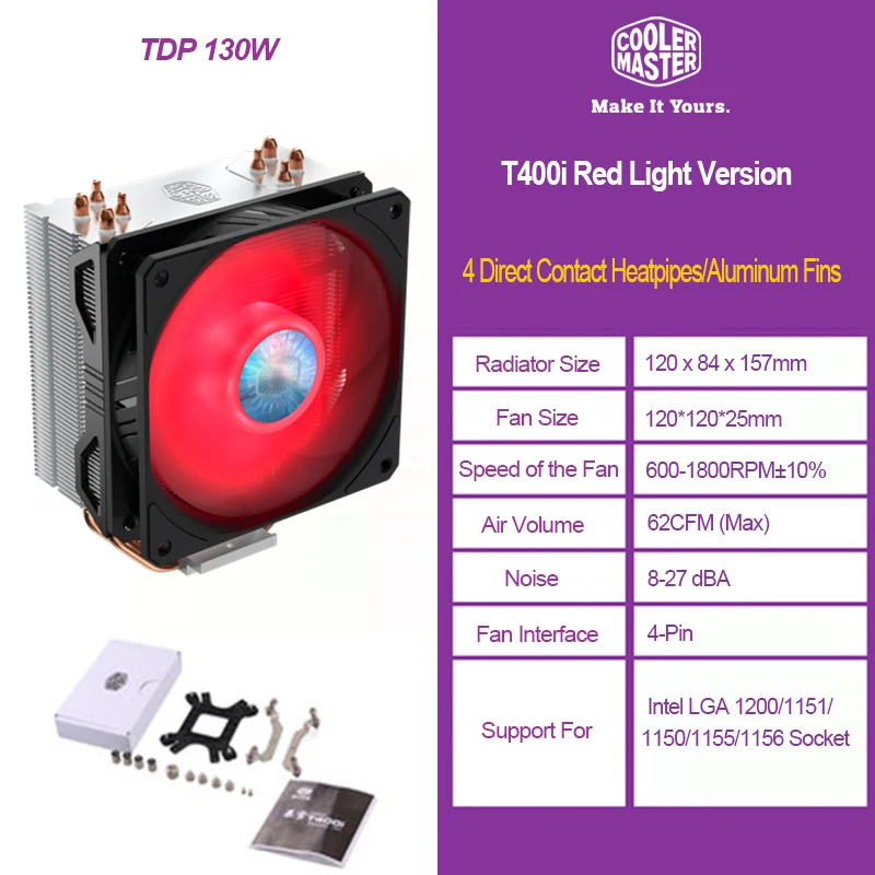 Кулер для центрального процессора T400i кулер с 4 тепловыми трубками Intel LGA 775 1155 1156