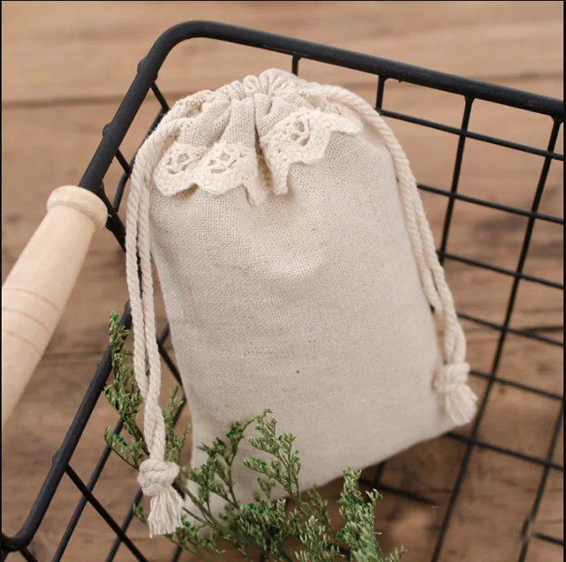 Подарочный мешочек для ювелирных изделий из кружева и льна 9x12 см 11x16 упаковка 100