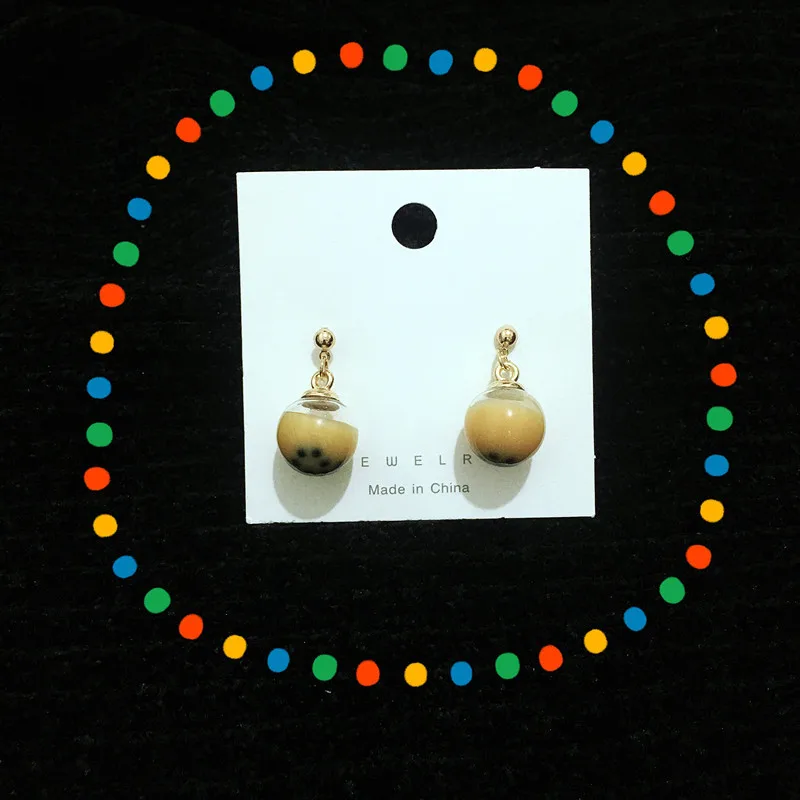 Fun Handmade Bubble Resin Pearl Milk Tea Cup Earrings personality Creative Drink Net Red Fashion Cute | Украшения и аксессуары