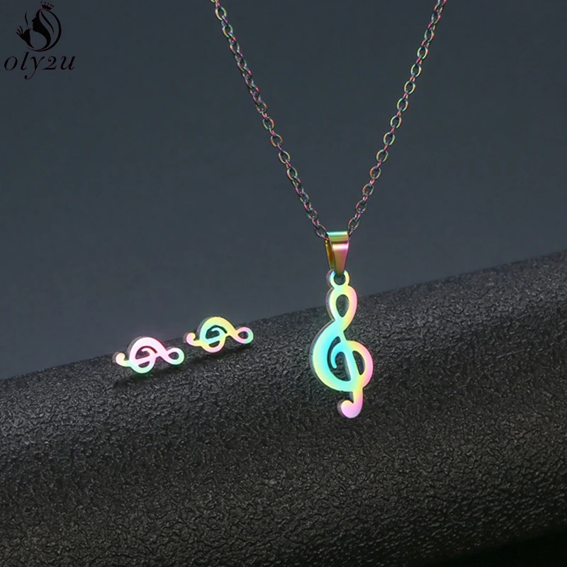 

Простое Ожерелье из нержавеющей стали для женщин и детей, набор золотых ювелирных изделий, ожерелья с подвесками «у нас есть музыка», модные...