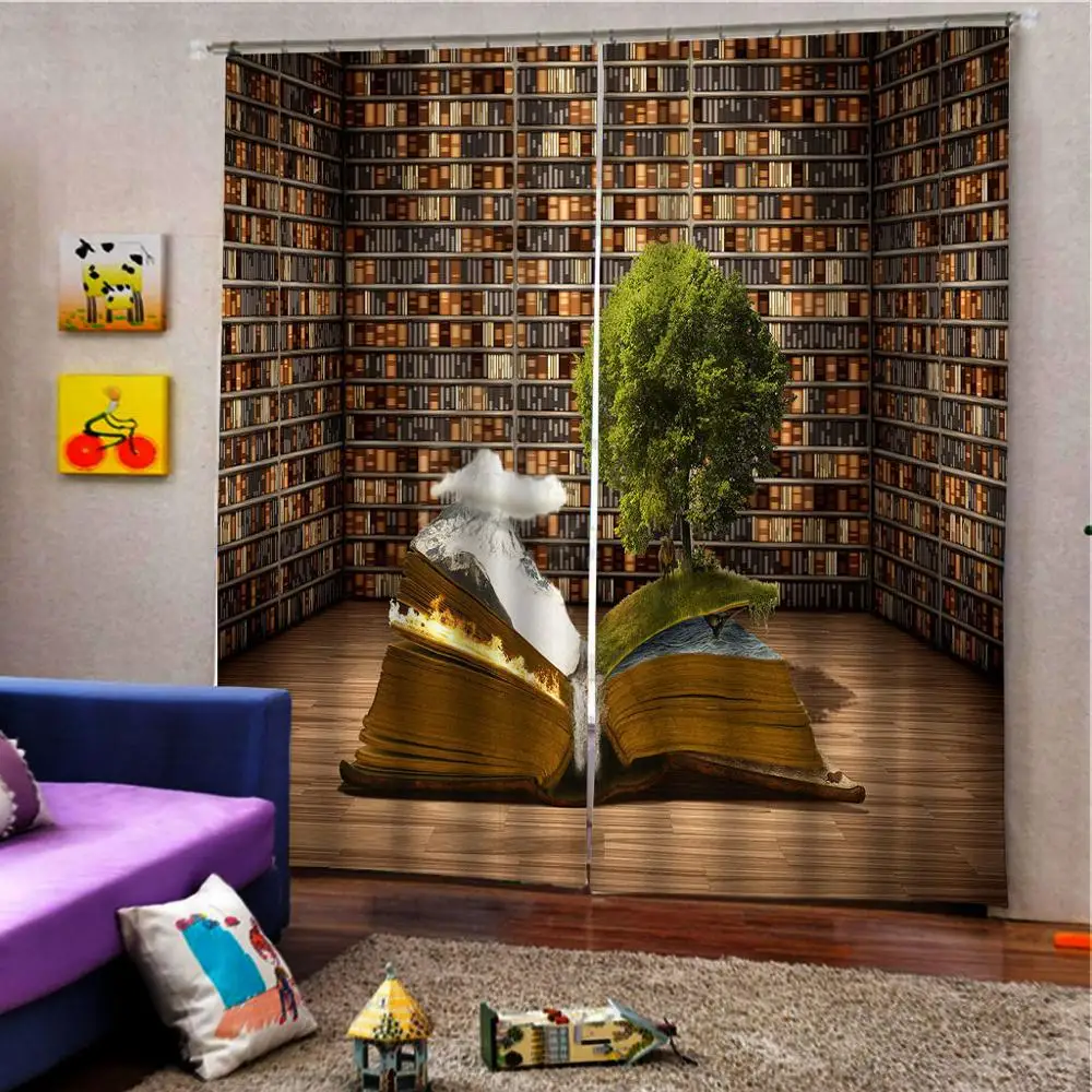 Коричневая занавеска для книг 3d библиотеки Затемняющая ткань гостиной детской