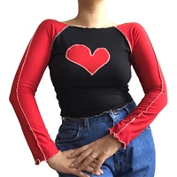 hirigin 2021 women autumn y2k casual round neck long sleeve jumper shirt heart pattern slim pullover tops for girls streetwear