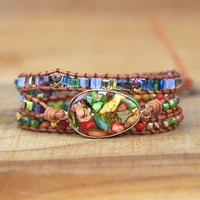 newest mixed natural stones charm 3 strands wrap bracelets handmade boho bracelet women leather bracelet