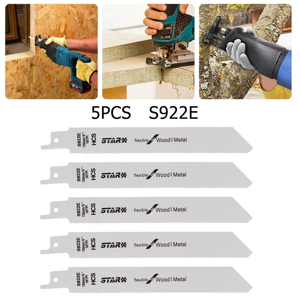 

5pc 150mm/6" S922E Reciprocating Saw Blades Multi-functional Cutting 18TPI Metal Profile PVC Pipe Wood Cutting