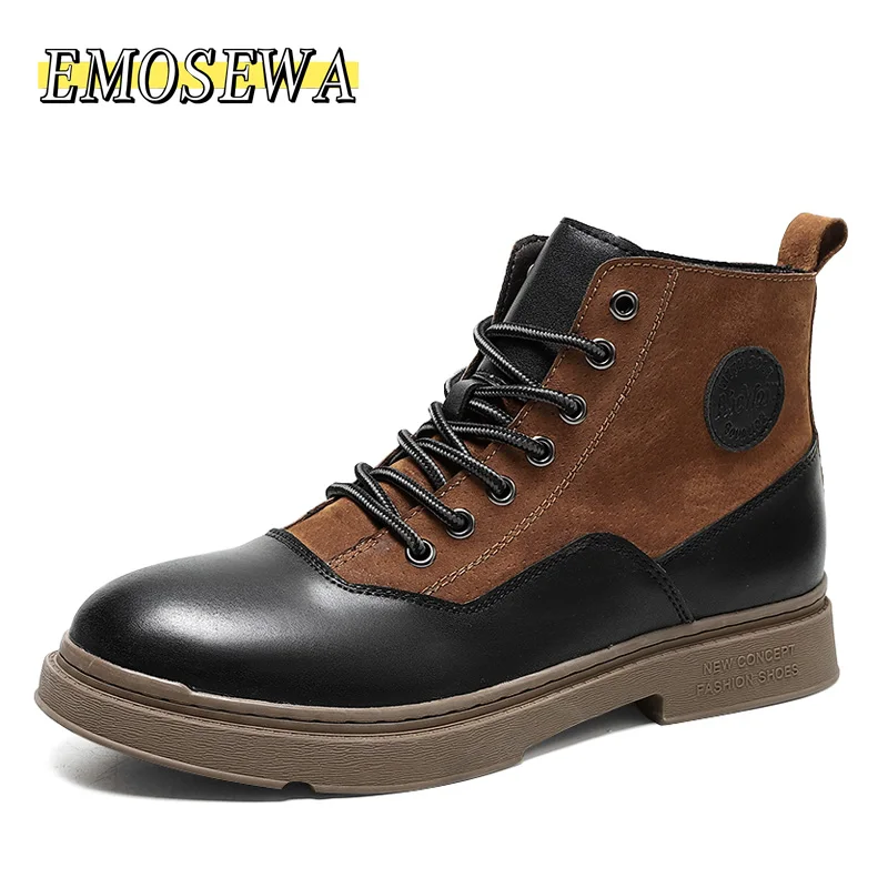 

EMOSEWA New Handmade Round Toe Vintage British Men Cow Leather Shoes Autumn Men Ankle Boots Work Tooling Motorcycle Boots Mixed