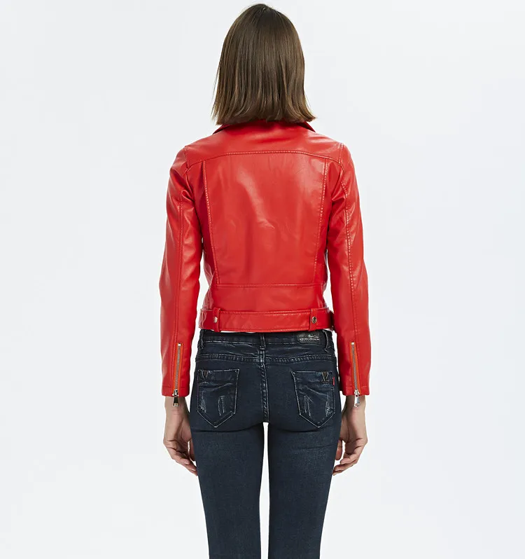 Autumn Winter Belt Zipper Basic Leather Jacket Pu Coat Motorcycle Biker Jacket Women Outwear Black Red Slim Short Winter Jacket