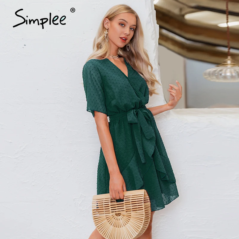 Simplee Летнее Платье трапециевидного силуэта с v-образным вырезом Гофрированный