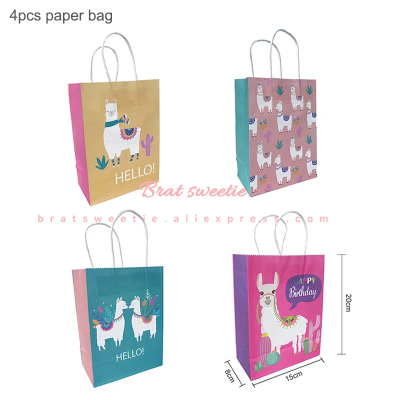 4pc llama paper bag Лама Альпака тема Одноразовая бумажная тарелка скатерть фотобудка реквизит для дня рождения украшения детский душ принадлежности - Цвет: 4pc llama paper bag