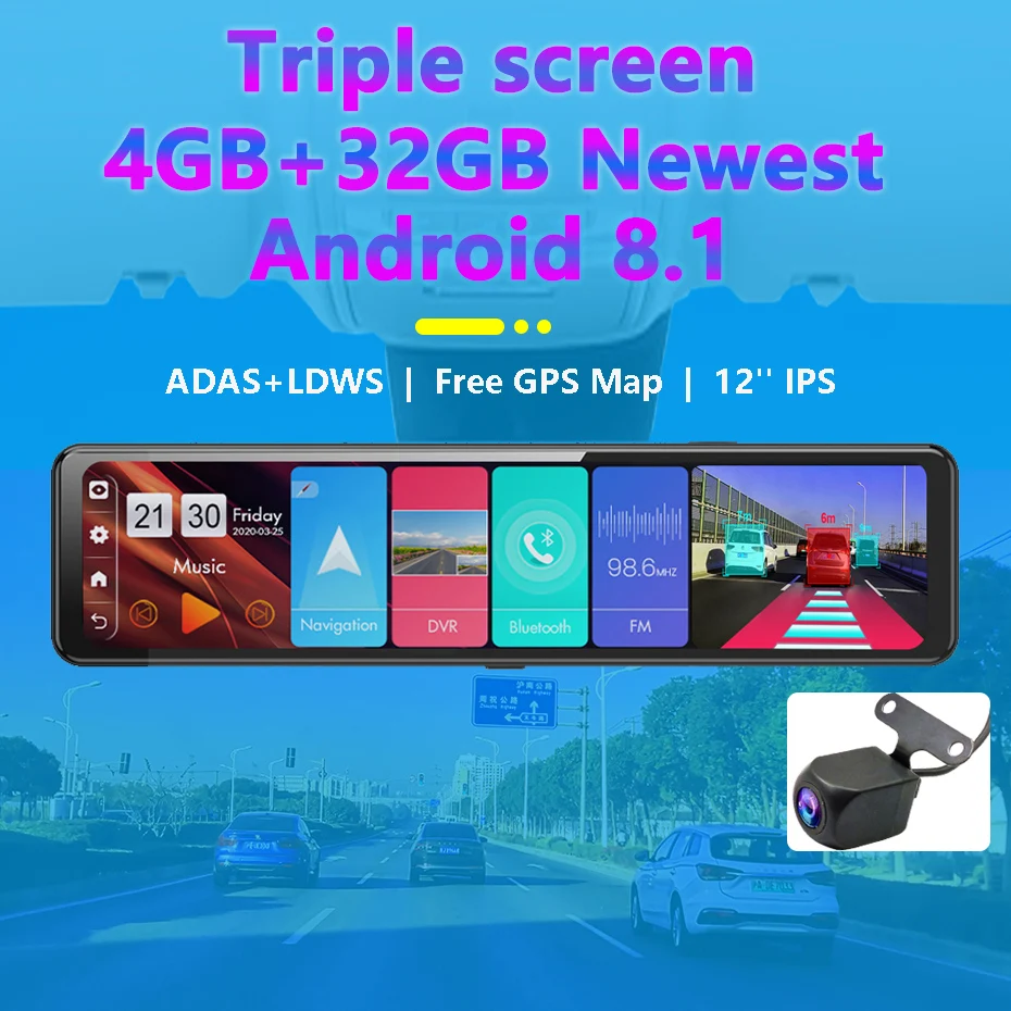 WHEXUNE 12 &quot4G Wi-Fi Автомобильный видеорегистратор с сенсорным экраном Android 8 1 GPS