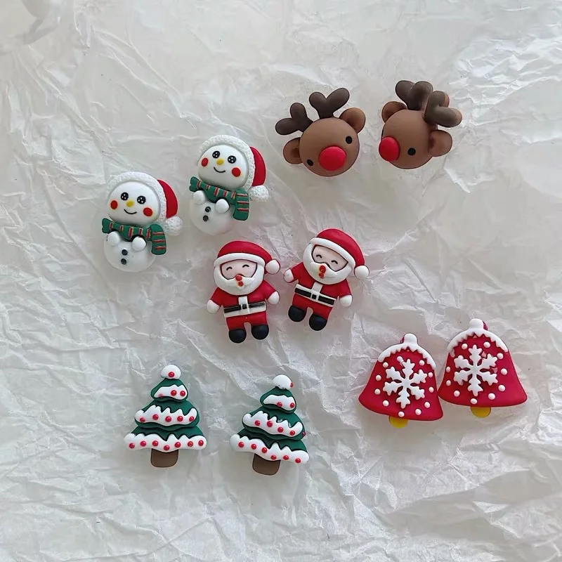 

Merry Christmas Cute Stud Earrings Santa Claus Elk Resin Ear Clips Sweet Snowman Jewelry Accessories New Year Gift for Friend