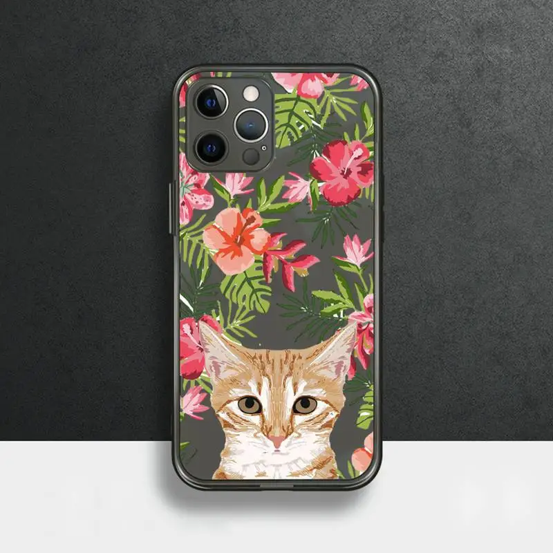 

Animal flower dog cat cute Phone Case for iPhone 11 12 pro mini 7 8 Plus X XS XR Max Black transparent clear shell