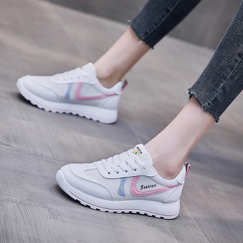 

2021 Летняя женская обувь, модные сетчатые спортивная обувь на плоской подошве женские повседневные кроссовки, Нескользящие белые дышащие кр...