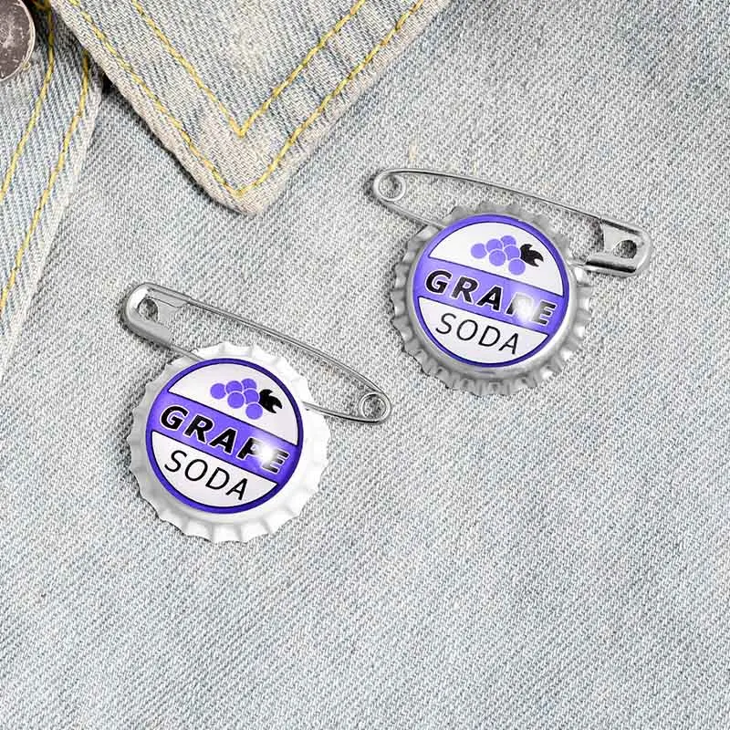 Grape Soda Bottle Cap Paper Clip Brooch Bag Clothes Backpack Lapel Enamel Pin Badges Cartoon Jewelry Gift For Friend Accessories