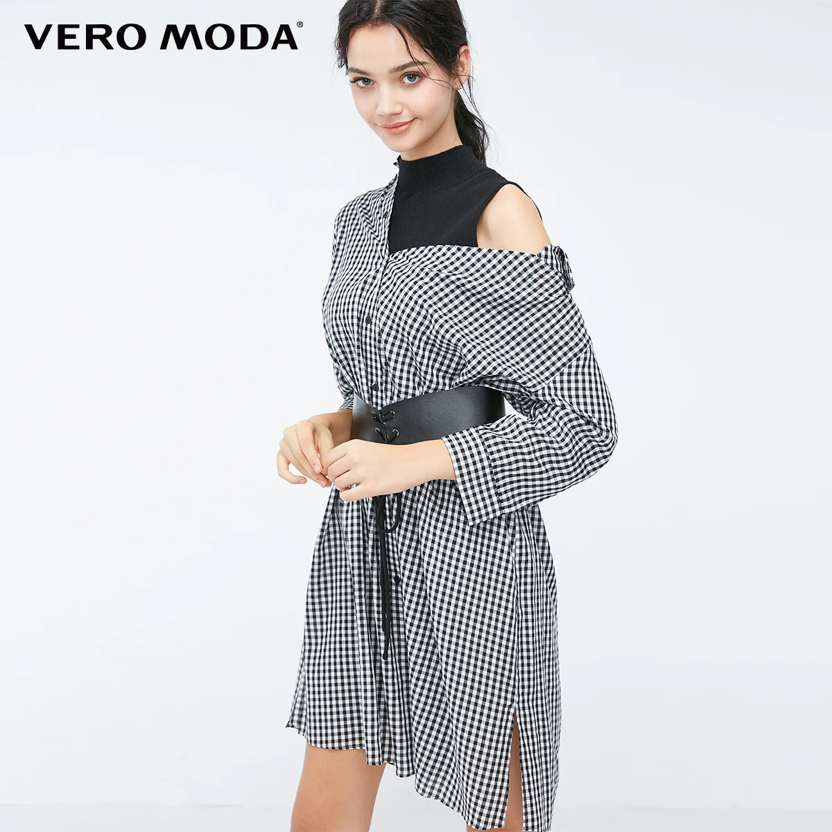 Vero Moda Новое поступление вязаный жилет клетчатое платье-рубашка | 3184SZ506 - Цвет: Black
