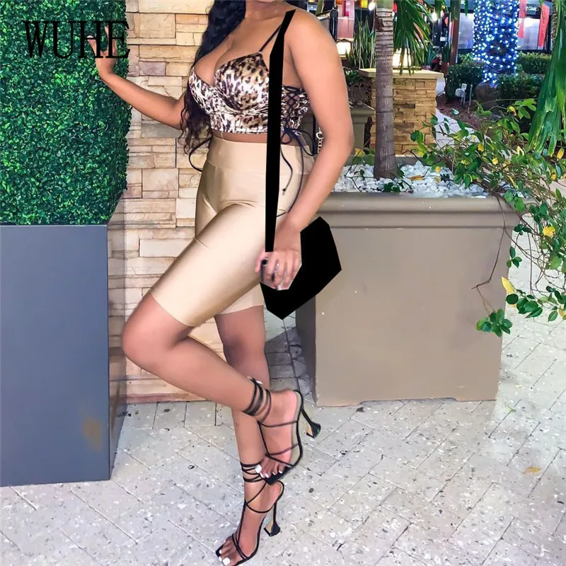 

YEYA Party Sexy 2 Piece Sets Leopard Print Spaghetti Strap Sleeveless Top and Short Pants Vintage Nightclub Streetwear Outfits
