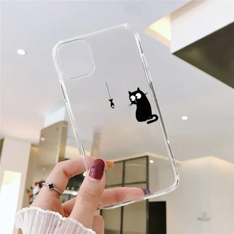 

Cute Cat Black Cat Cartoon Phone Case Transparent for iPhone 11 12 mini pro XS MAX 8 7 6 6S Plus X 5S SE 2020 XR
