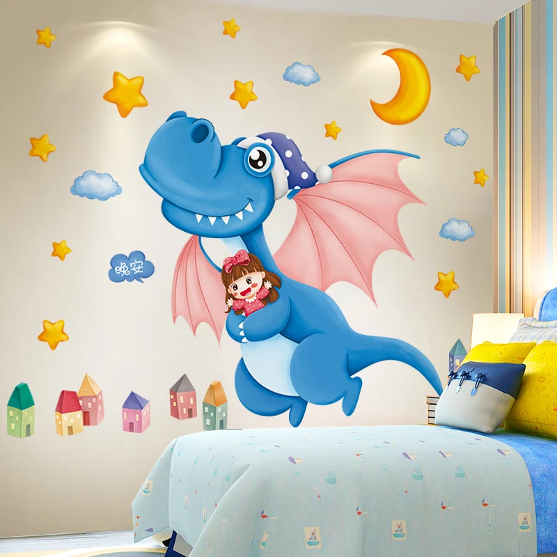 Детский сад украшения стены Детская комната мультфильм Динозавр мечта наклейки