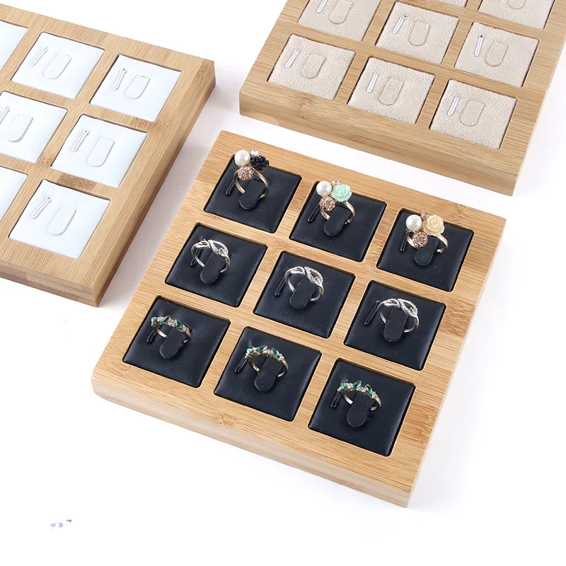 Бамбуковый бархатный Штабелируемый поднос для демонстрации колец бежевый