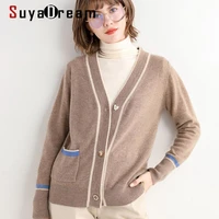 suyadream woman cardigan single breasted 100wool casual sweaters 2021 autumn winter outwears pink blue