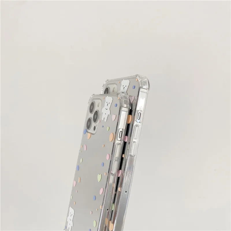 

Cartoon Bear Phone Case For iPhone 12 Mini XS 11 Pro Max XR X 7 8 Plus Wave Point Cases Mirror Soft TPU Silicon Back Cover