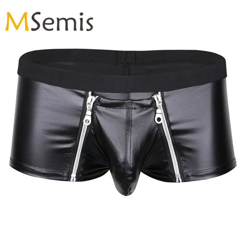 Мужские купальные костюмы нижнее белье из латекса кожаное на молнии трусы