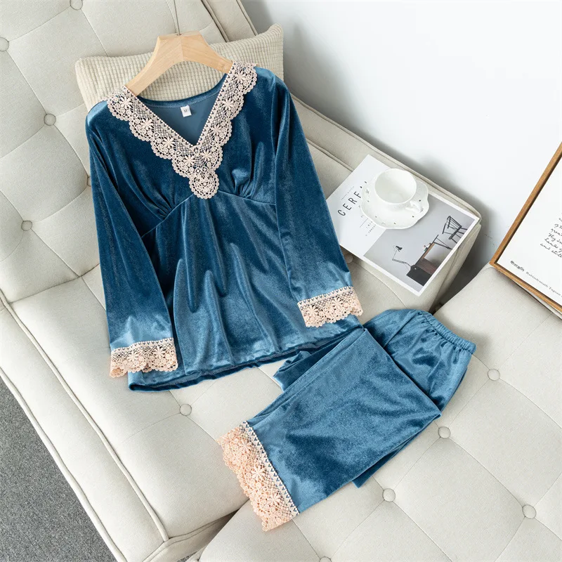 2 шт. Женская велюровая Пижама с V-образным вырезом | одежда