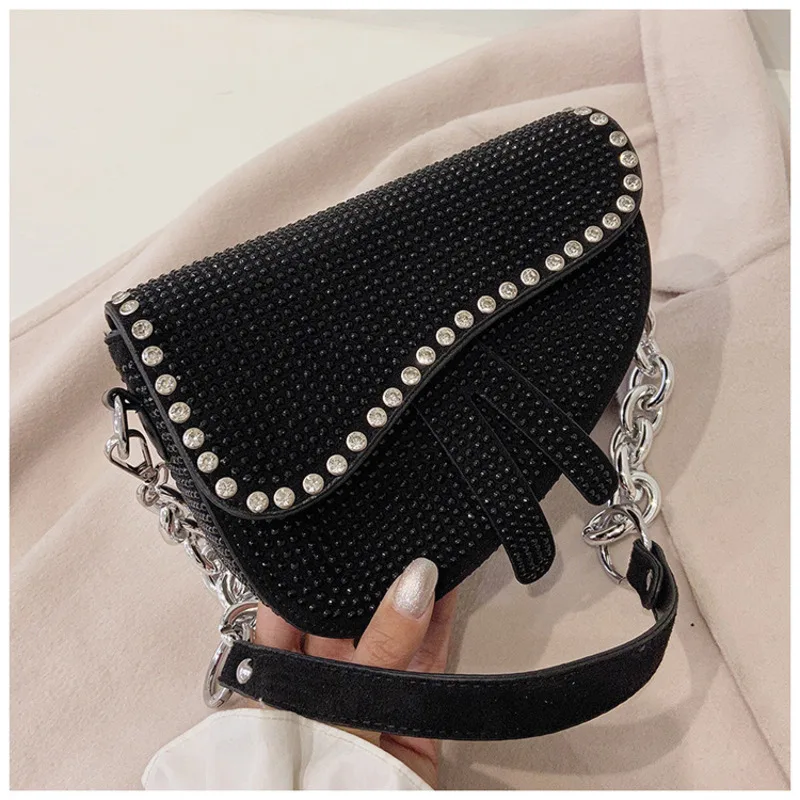 Модная седельная сумка со стразами мессенджер с высокой текстурой под камень