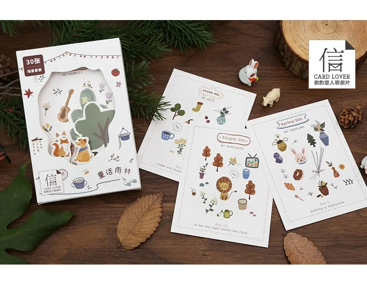 30 шт./компл. Почтовая открытка из серии сказочной лесной сцены Мультяшные