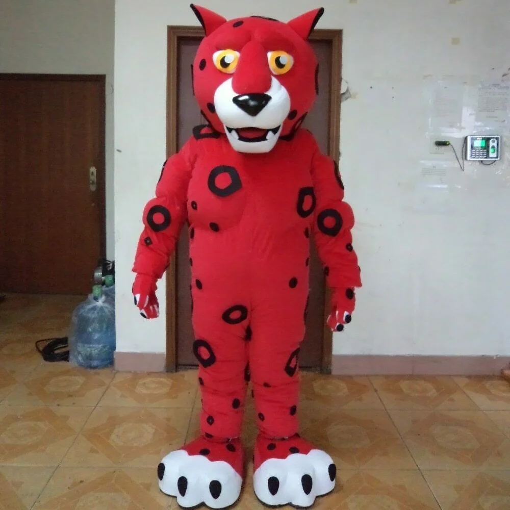Красный Леопардовый Костюм талисман пушистые костюмы для косплея вечеринки игры