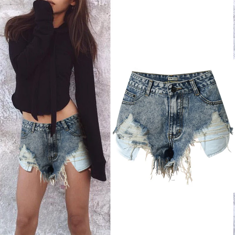 

Sexy Denim Shorts Women Destroyed Ripped Jeans Distressed Ladies Short Trousers Tassel High Waist Streetwear Plus Size Summer xs