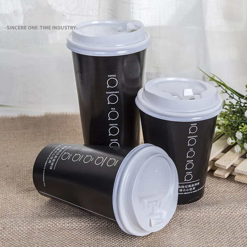 50 шт утолщенная 400 мл 500 мл Одноразовая чашка для чая черная «Hot Drink Coffee» бумажная чашка креативная упаковка на вынос кружки с крышками