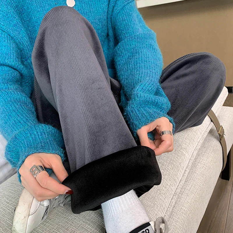 Теплые свободные брюки Sungtin модные однотонные повседневные с широкими штанинами