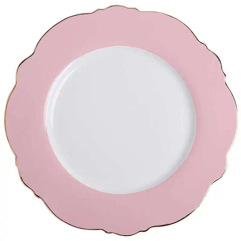 

Creative Ceramic Plate Pink Wave Point Simple Flat Plate Western Steak Plate Girl Heart Set Irregular Golden Girl