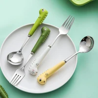 baby gadgets tableware baby children utensil stainless steel toddler dinnerware cutlery cartoon infant food feeding spoon fork
