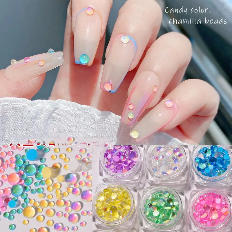 

Nieuwe Nail Art Sieraden Candy Kleur Mermaid Illusion Ronde Glas Kristal Kralen Gemengde Nail Art Nail Decoratie Diamant