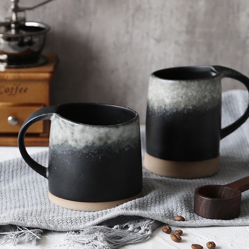 

Japanese Creative Retro Stoneware Coffee Cup with Spoon Household Ceramic Hanging Ear Mug Afternoon Tea Breakfast Milk Mugs Gift