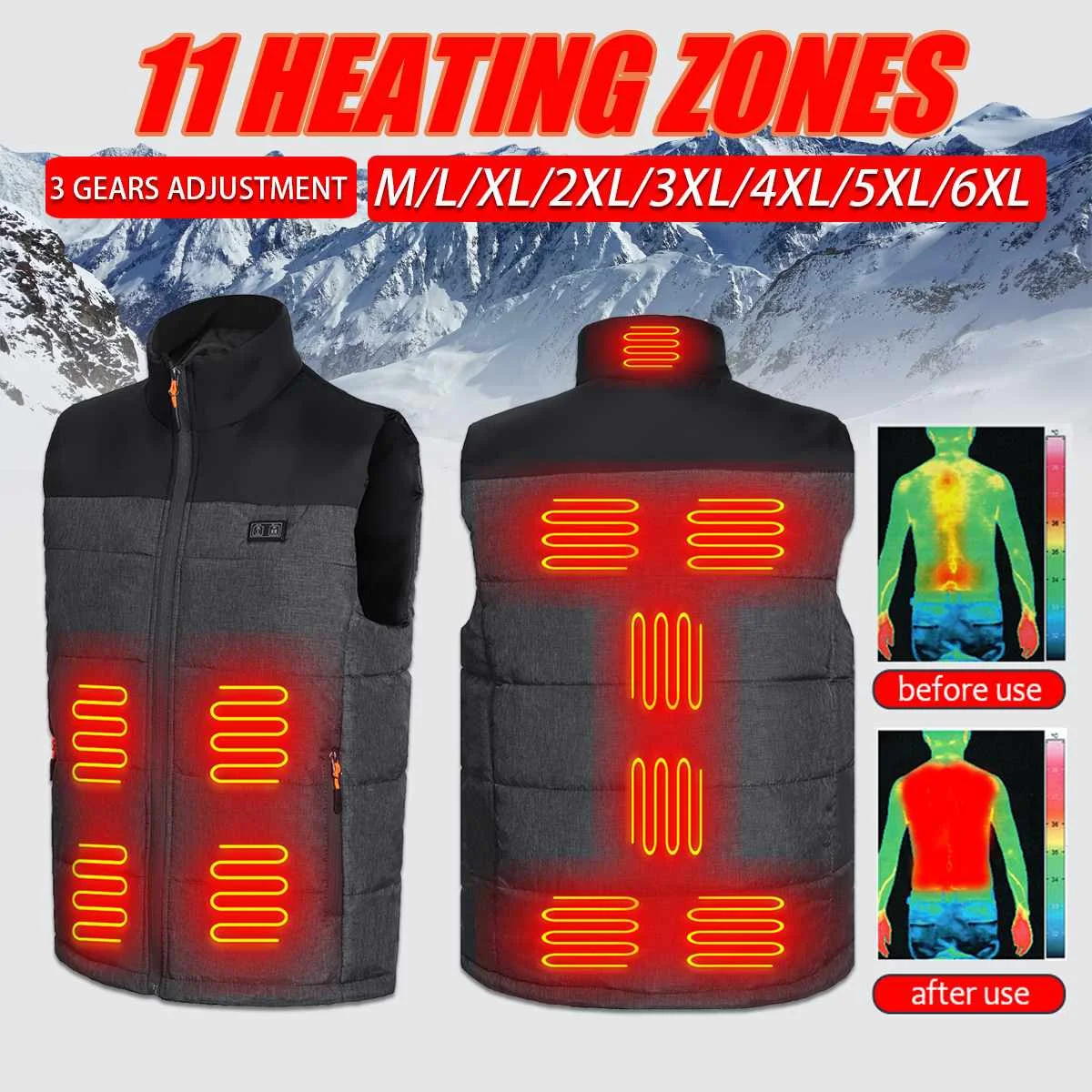 

11 Areas Winter Heated Jacket Men's Women USB Electric Heating Jackets Warm Coat Outdoor Ski Hunting Thermal Cotton Clothes Vest