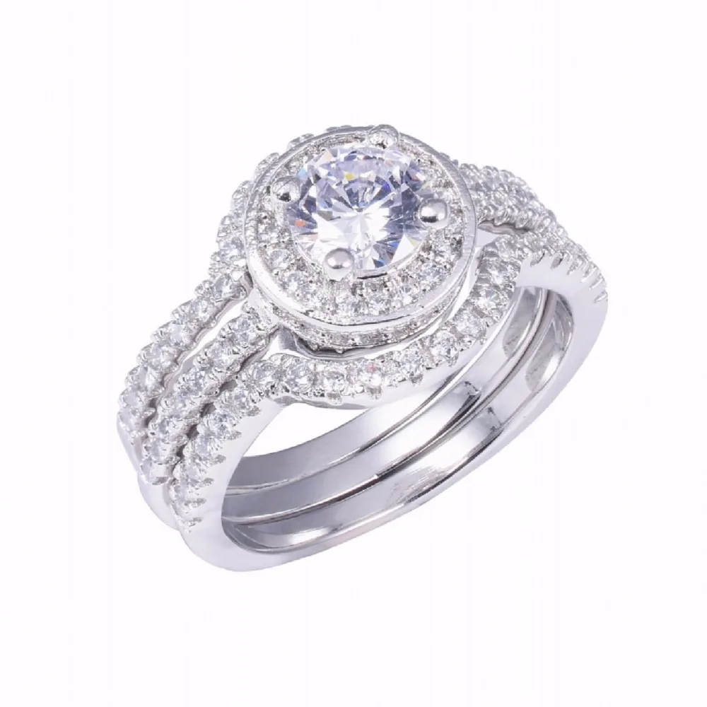 Женский модный набор колец с искусственным бриллиантом 3 в 1 10 КТ покрытый белым