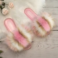 fluffy slippers women real fur slides home summer crystal rhinestones shoes for women flip flops with fur jelly sandals women