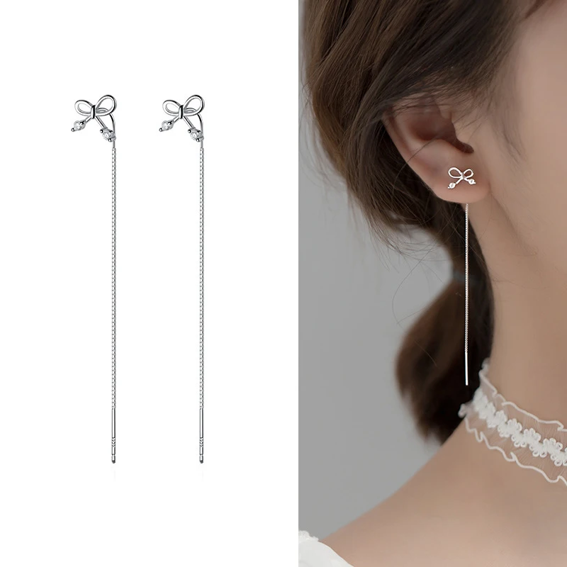 100% реальные 925 пробы серебряные серьги-банты с нити серьги длинной цепи тянуть