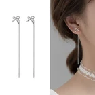 100% реальные 925 пробы серебряные серьги-банты с нити серьги длинной цепи тянуть через свисающие серьги для женщин, серьги в виде цветов; Изящные ювелирные изделия