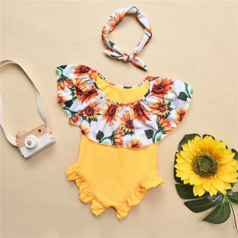 

Toddler Kid Baby Girl Clothes Floral Swimsuit Swimwear Romper Bikini+Headband 0-4T