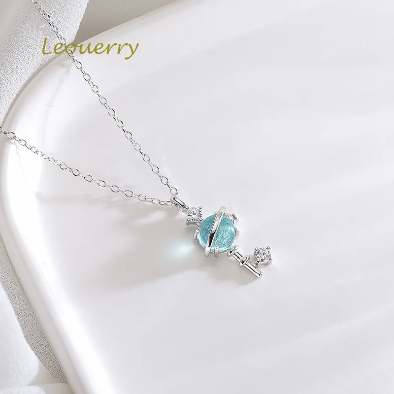 Leouerry, 925 пробы, серебряное, фэнтези, планета, ключ, ожерелье для женщин, цепочка для ключицы, голубая Аврора, космическая планета, ожерелье