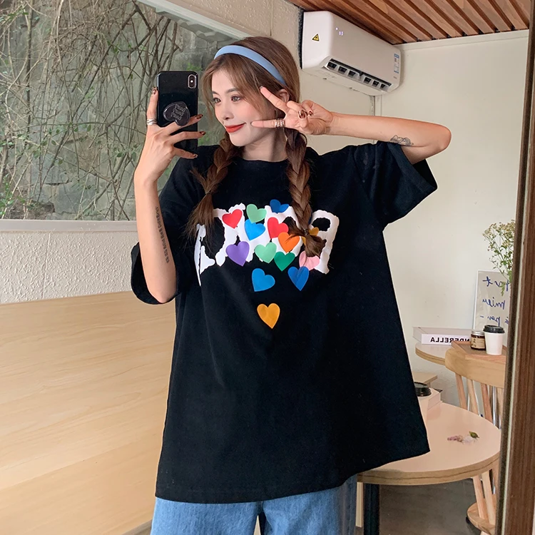 

YTX1245 2021 new loose mid-length letter letters BF wind design short-sleeved T-shirt